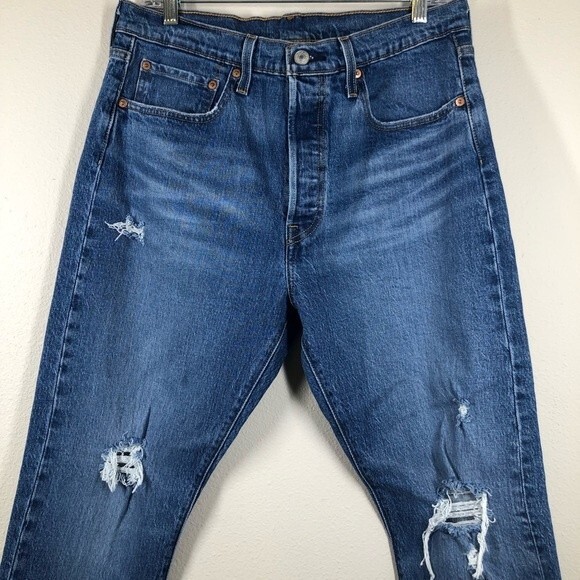 Levi’s 501 Skinny Jeans Distressed Button Fly High Rise W31 L28 - Picture 2 of 9